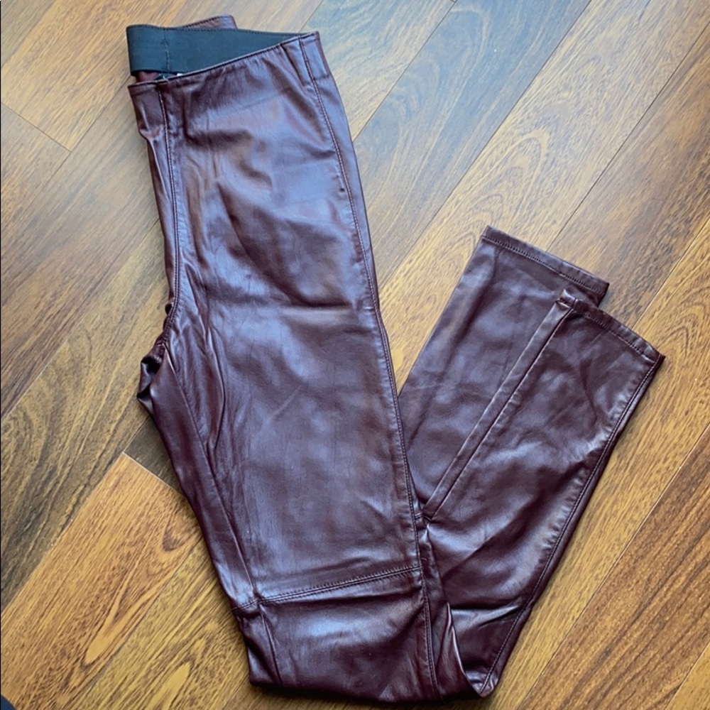 Maroon Vegan Leather Leggings